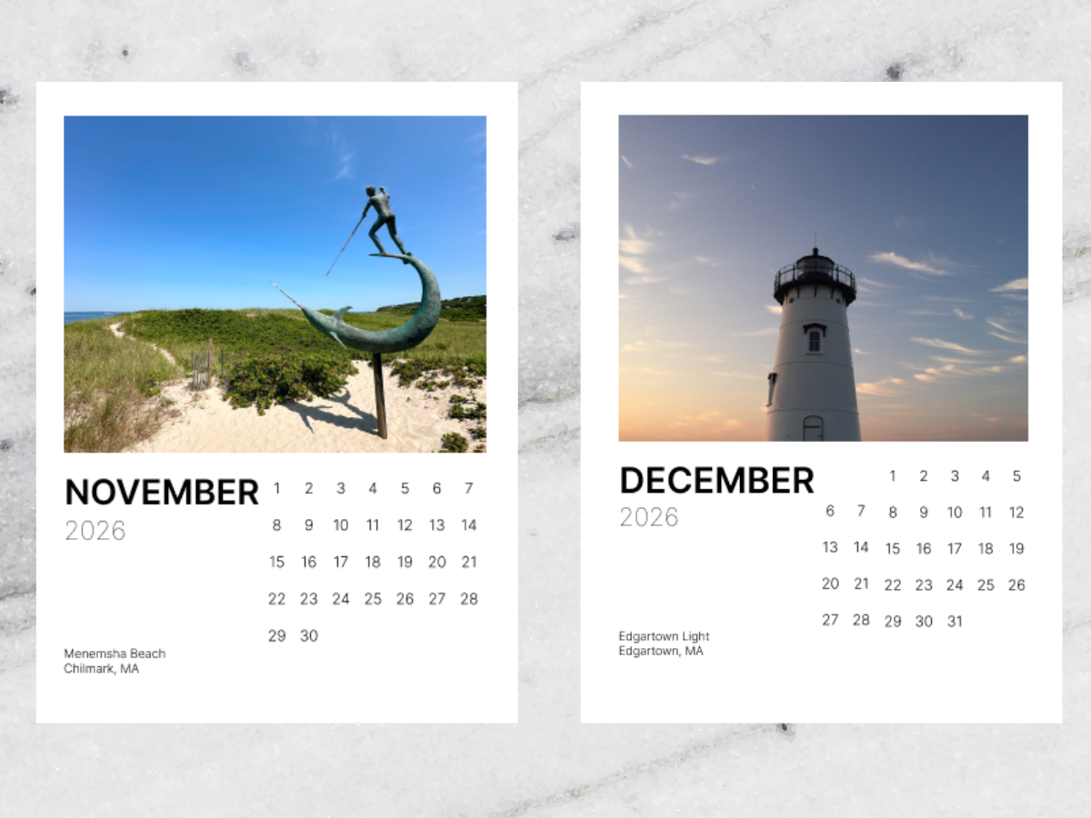 Martha's Vineyard 2026 Desk Calendar - A Year of Beauty, Lighthouses, Scenic views, Ocean, Farms